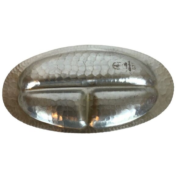 Trade Continental Hand Wrought Oval Divided Server Mum Design Hammered Aluminum - Picture 6 of 7